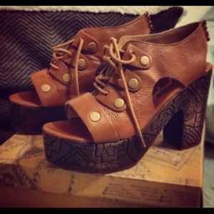 Free People Leather Etched Wood Clog Platforms
